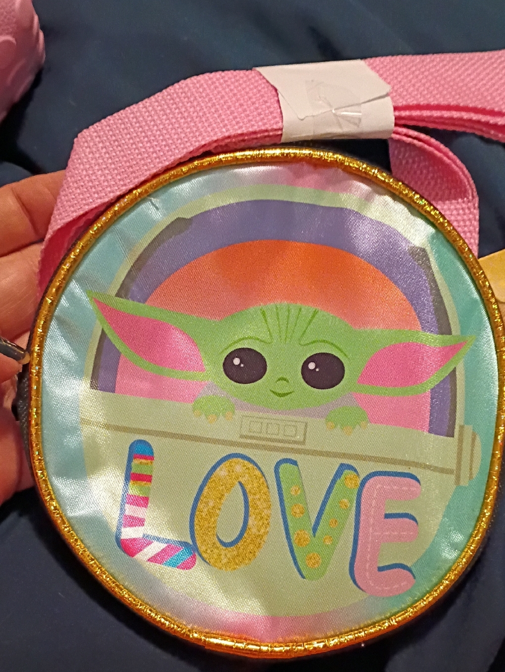 Bioworld Pink Kids Crossbody Bag with Green Character and Rainbow LOVE